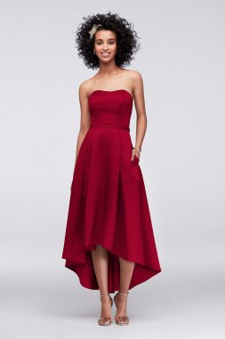 High-Low Satin Bridesmaid Dress with Pockets F19623