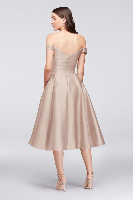 Off-the-Shoulder Tea-Length Bridesmaid Dress F19743