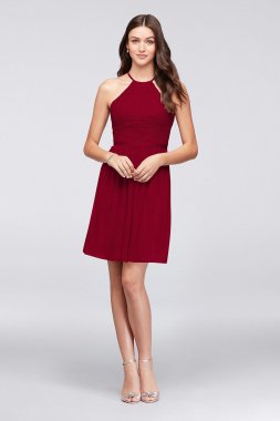 Open-Back Lace and Mesh Short Bridesmaid Dress F19752