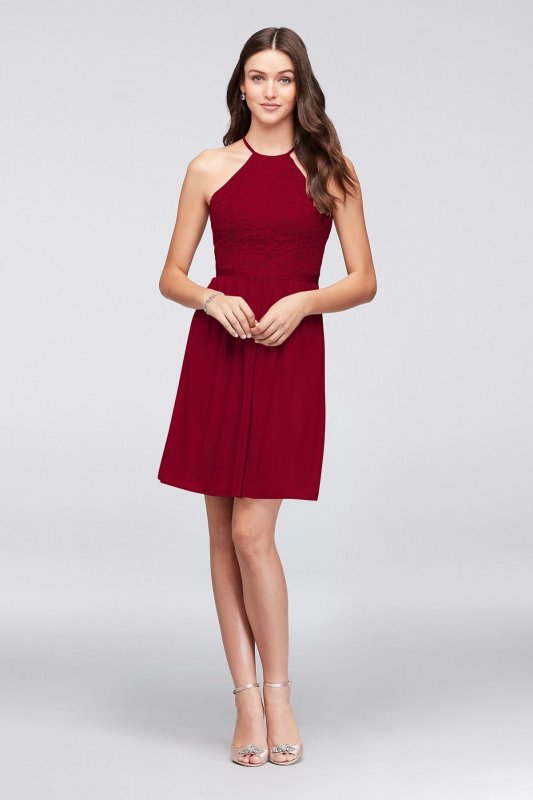 Open-Back Lace and Mesh Short Bridesmaid Dress F19752