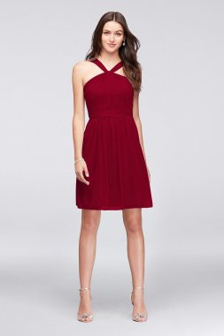 Y-Neck Mesh Short Bridesmaid Dress F19753