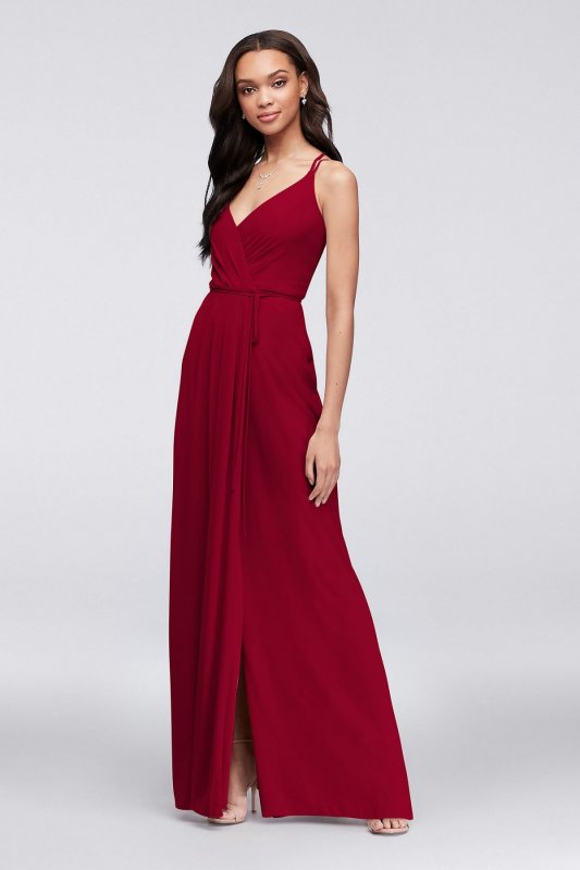 Double-Strap Long Georgette Bridesmaid Wrap Dress F19755