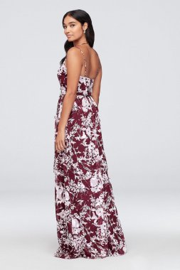 Double-Strap Long Printed Bridesmaid Wrap Dress F19755P