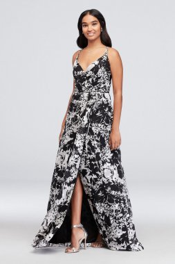 Double-Strap Long Printed Bridesmaid Wrap Dress F19755P