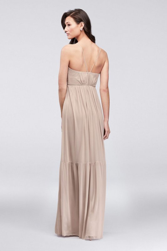 Surplice Mesh Bridesmaid Dress with Peasant Skirt F19771