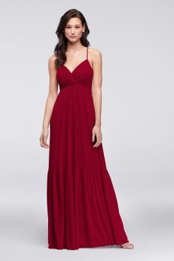 Surplice Mesh Bridesmaid Dress with Peasant Skirt F19771