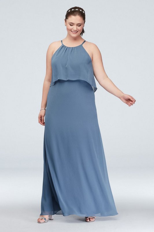 Flounced Crinkle Chiffon Sheath Bridesmaid Dress F19773