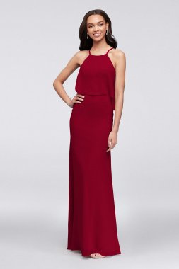 Flounced Crinkle Chiffon Sheath Bridesmaid Dress F19773