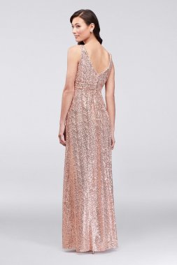 Sequin V-Neck Bridesmaid Dress with Satin Piping F19787