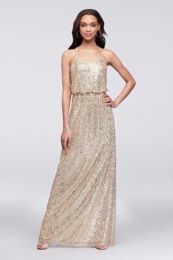 Allover Sequin Blouson Tank Bridesmaid Dress F19828