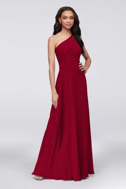 One-Shoulder Georgette Cascade Bridesmaid Dress F19832