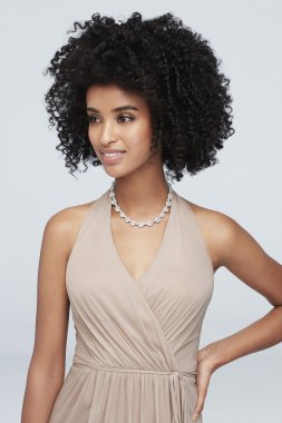 Faux-Wrap Mesh Halter Bridesmaid Dress F19836