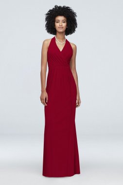 Faux-Wrap Mesh Halter Bridesmaid Dress F19836