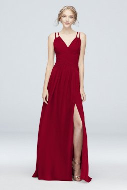 Plunging V-Neck Crinkle Chiffon Bridesmaid Dress F19837