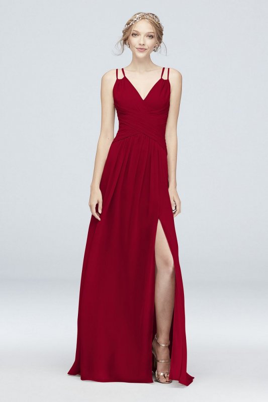 Plunging V-Neck Crinkle Chiffon Bridesmaid Dress F19837