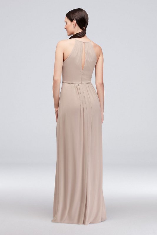 High-Neck Long Mesh Bridesmaid Dress with Keyhole F19888
