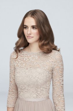3/4-Sleeve Illusion Lace and Mesh Bridesmaid Dress F19908