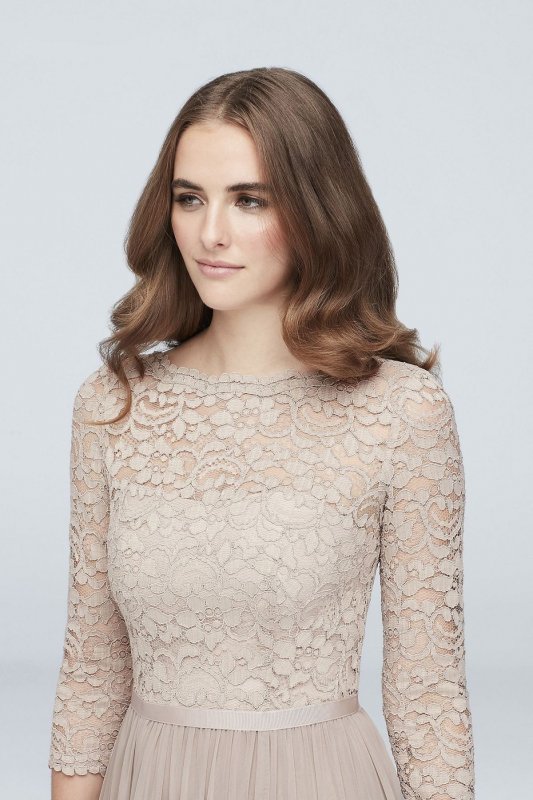 3/4-Sleeve Illusion Lace and Mesh Bridesmaid Dress F19908