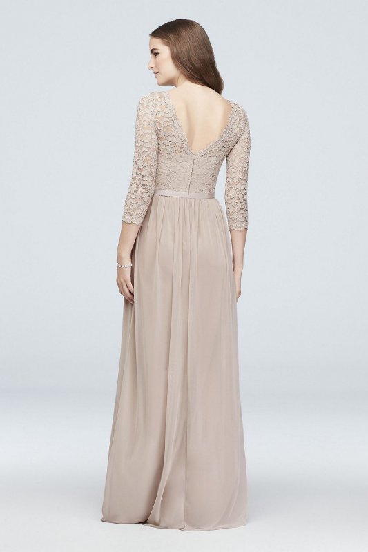 3/4-Sleeve Illusion Lace and Mesh Bridesmaid Dress F19908
