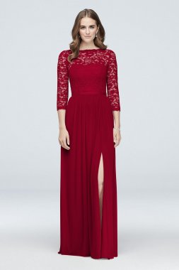 3/4-Sleeve Illusion Lace and Mesh Bridesmaid Dress F19908