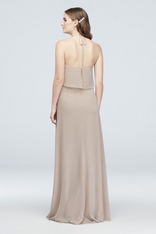 Flounced Crinkle Chiffon Halter Bridesmaid Dress F19920