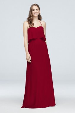 Flounced Crinkle Chiffon Halter Bridesmaid Dress F19920