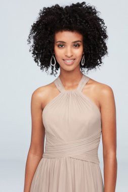 High-Neck Mesh Bridesmaid Dress with Full Skirt F19931