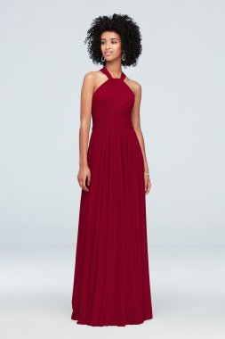 High-Neck Mesh Bridesmaid Dress with Full Skirt F19931