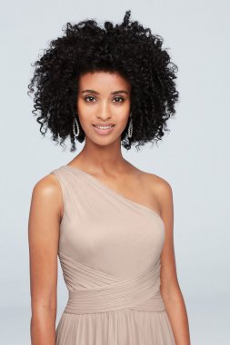 One-Shoulder Mesh Bridesmaid Dress with Full Skirt F19932