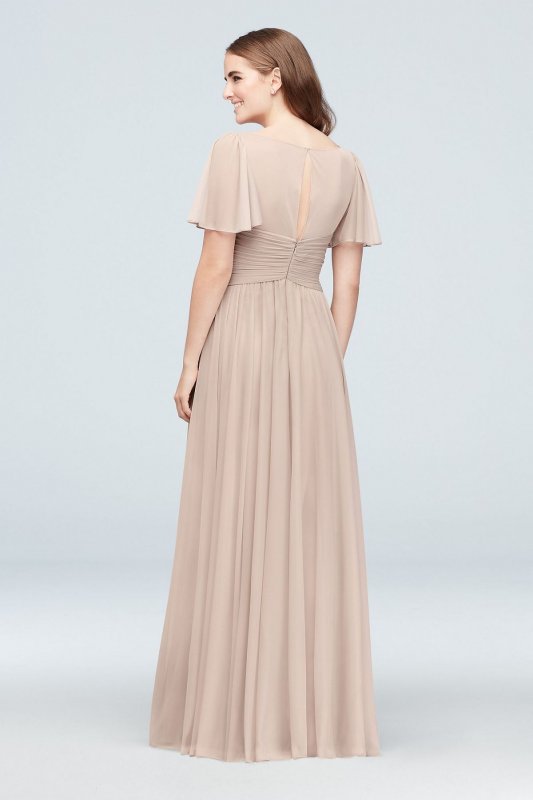 Flutter Sleeve Crisscross Mesh Bridesmaid Dress F19933
