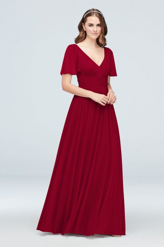 Flutter Sleeve Crisscross Mesh Bridesmaid Dress F19933 F19933 105.90 Ellabride