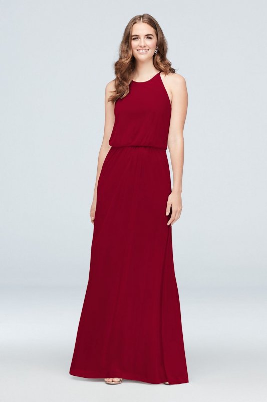 Blouson High-Neck Mesh Bridesmaid Dress F19941