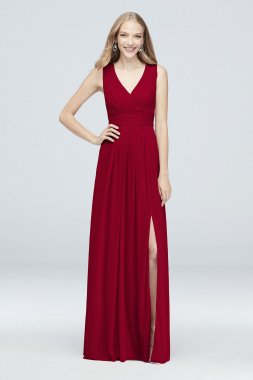 Long Mesh Pleated Tank Bridesmaid Dress F19942