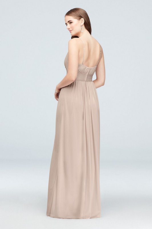 Spaghetti Strap Ruched Waist Mesh Bridesmaid Dress F19944