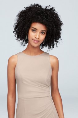 High-Neck Ruched Mesh Bridesmaid Dress F19946