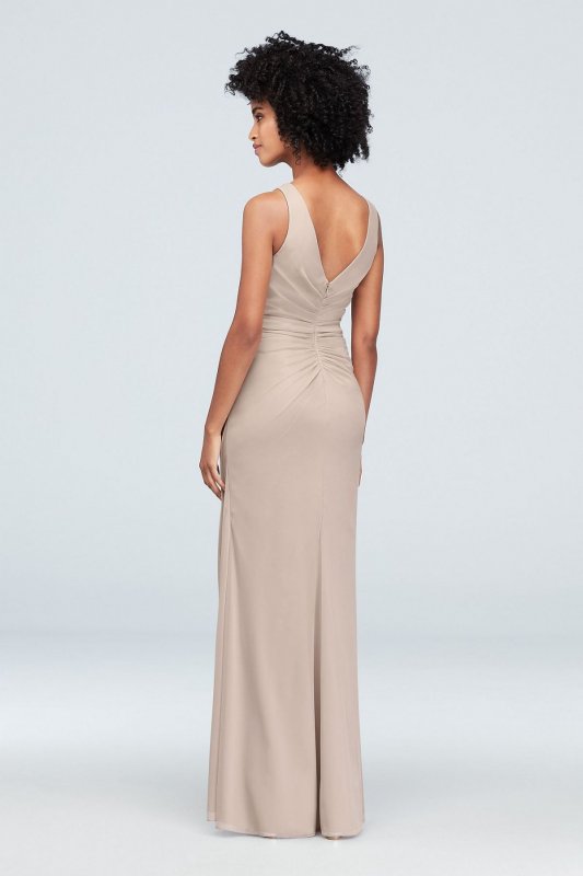 High-Neck Ruched Mesh Bridesmaid Dress F19946