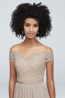 Off-the-Shoulder Lace and Mesh Bridesmaid Dress F19950