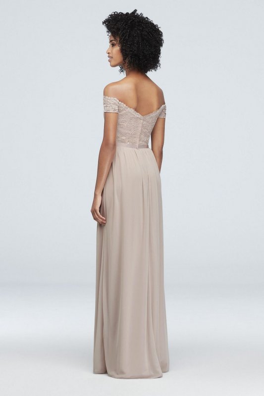Off-the-Shoulder Lace and Mesh Bridesmaid Dress F19950