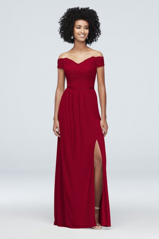Off-the-Shoulder Lace and Mesh Bridesmaid Dress F19950