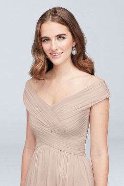Crisscross Off-the-Shoulder Mesh Bridesmaid Dress F19951