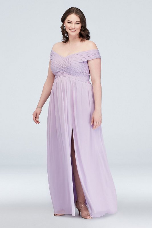 Crisscross Off-the-Shoulder Mesh Bridesmaid Dress F19951