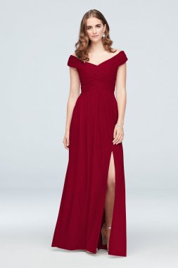 Crisscross Off-the-Shoulder Mesh Bridesmaid Dress F19951