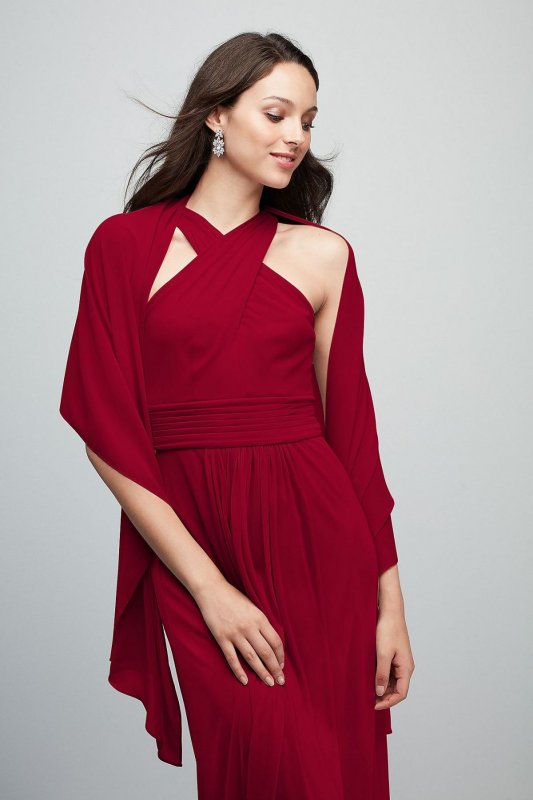 Crisscross High-Neck Mesh Bridesmaid Dress F19952