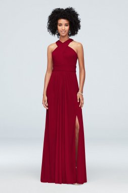 Crisscross High Neck Mesh Bridesmaid Dress F19952 F19952
