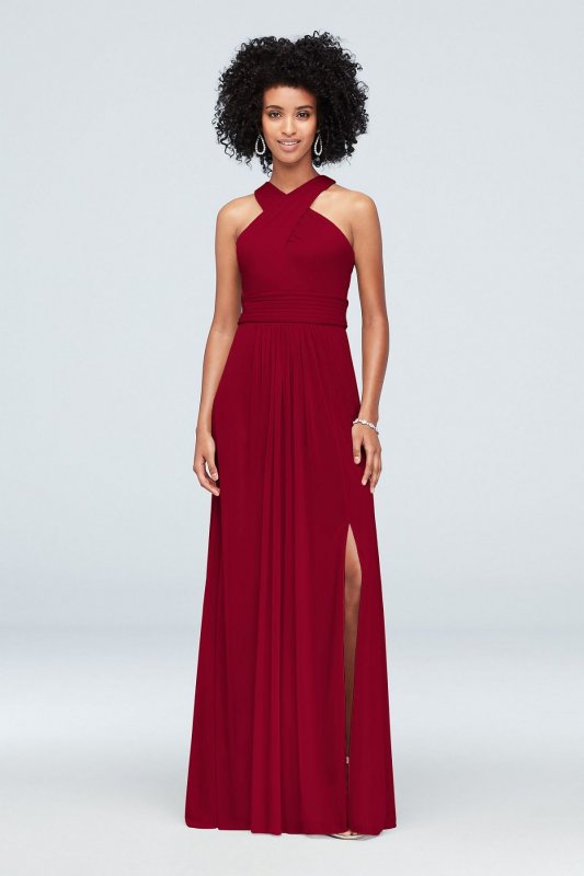 Crisscross High-Neck Mesh Bridesmaid Dress F19952