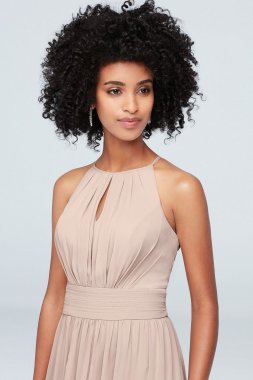 High-Neck Chiffon Bridesmaid Dress with Keyhole F19953