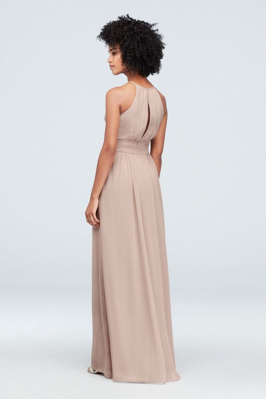 High-Neck Chiffon Bridesmaid Dress with Keyhole F19953