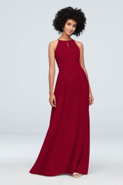 High-Neck Chiffon Bridesmaid Dress with Keyhole F19953