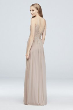 Corded Lace and Mesh Long Bridesmaid Dress F19954