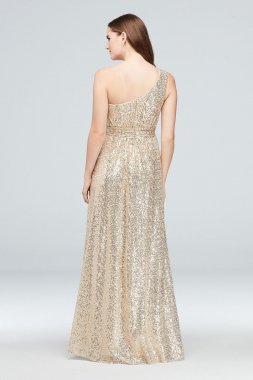 One-Shoulder Allover Sequin Bridesmaid Dress F19961